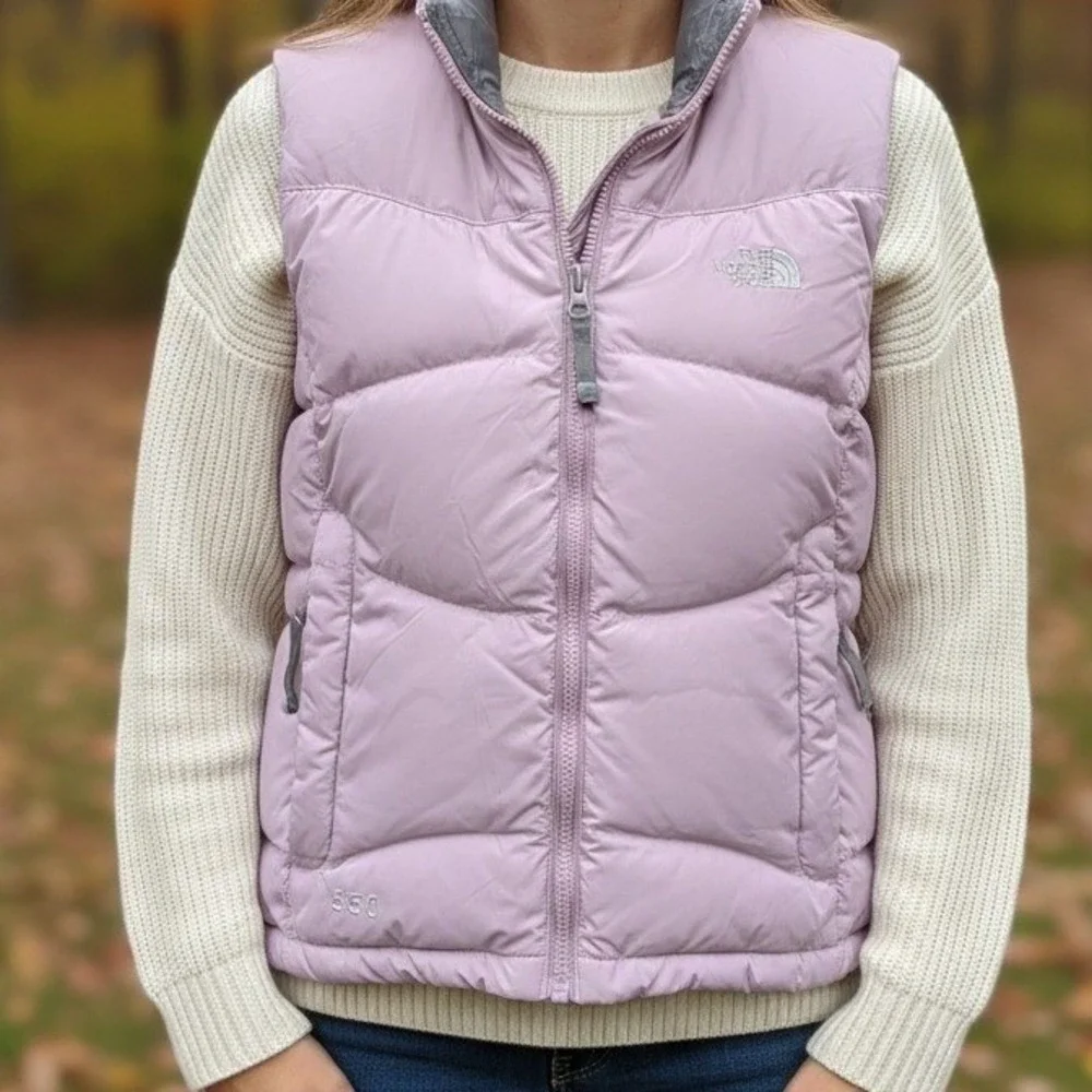 The North Face 550 Pink Puffer Vest Girls‎ M Lightweight Insulated Full Zip